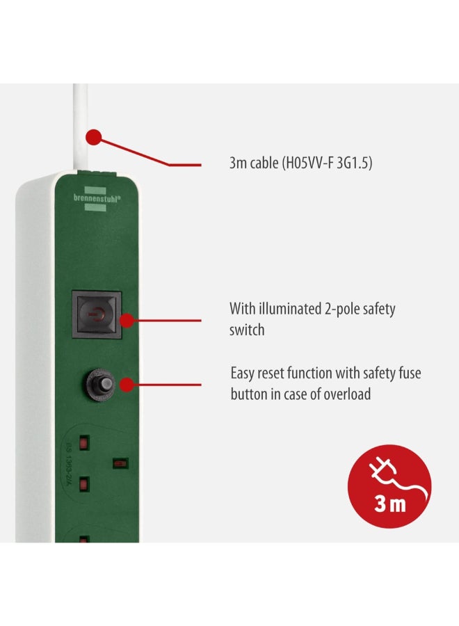 Brennenstuhl Ecolor 4-Way Power Strip with Safety Fuse Button White and Green 3 m 1153243329 - Image 3