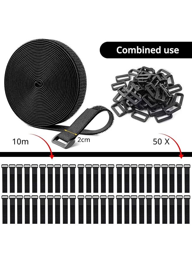 erorex Velcro Cable Ties 10M Free Cut Cable Tidy Management Heavy Duty Adjustable Velcro Cable Straps With 50 Buckles Hook And Loop Securing Strap Reusable Wire Ties Cable Organiser - Image 2