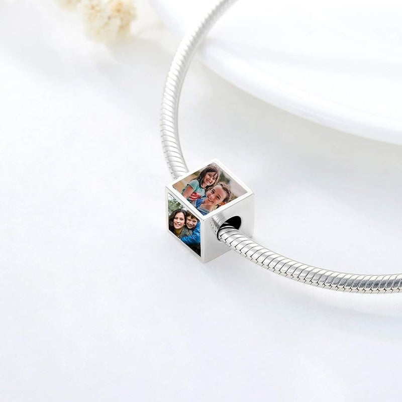 LONAGO Personalized Four-Sided Three-Sided Two-Sided Photo Charm 925 Sterling Silver Customized Bead Holds 2/3/4 Images Pictures Fit Snake Bracelet for Women - Image 4