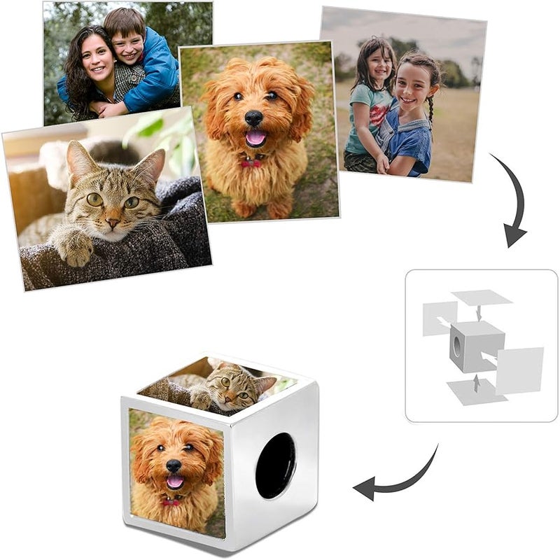 LONAGO Personalized Four-Sided Three-Sided Two-Sided Photo Charm 925 Sterling Silver Customized Bead Holds 2/3/4 Images Pictures Fit Snake Bracelet for Women - Image 2