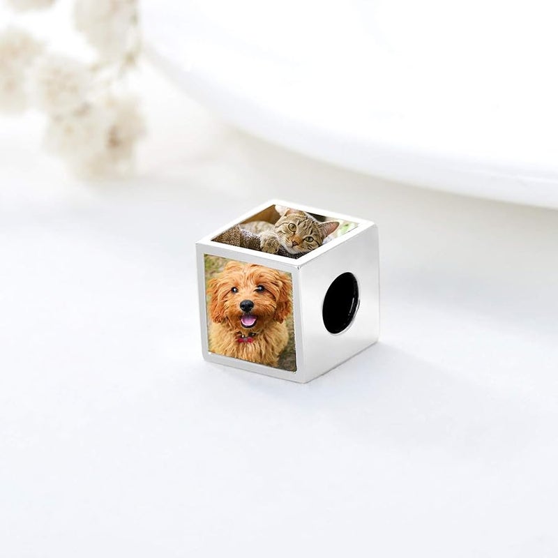 LONAGO Personalized Four-Sided Three-Sided Two-Sided Photo Charm 925 Sterling Silver Customized Bead Holds 2/3/4 Images Pictures Fit Snake Bracelet for Women - Image 5