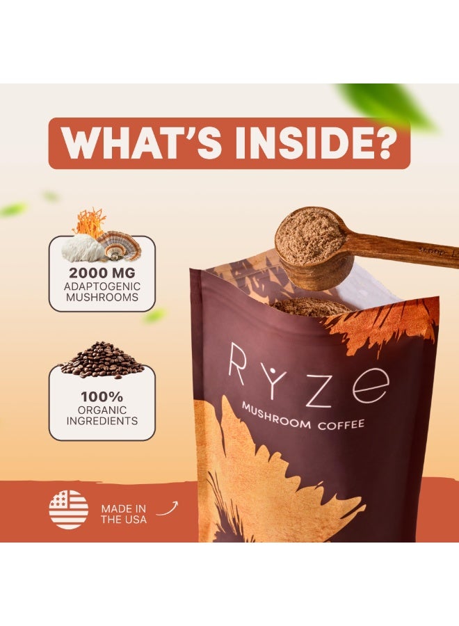 Ryze Mushroom Coffee with 6 Adaptogenic Mushrooms (Lion's Mane, Turkey Tail) & MCT Oil - Instant Grown Coffee for Enhanced Energy, Focus, Digestion & Immunity - 30 Servings - Image 3