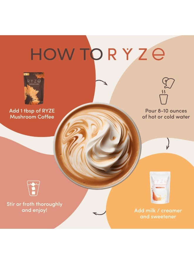 Ryze Mushroom Coffee with 6 Adaptogenic Mushrooms (Lion's Mane, Turkey Tail) & MCT Oil - Instant Grown Coffee for Enhanced Energy, Focus, Digestion & Immunity - 30 Servings - Image 2