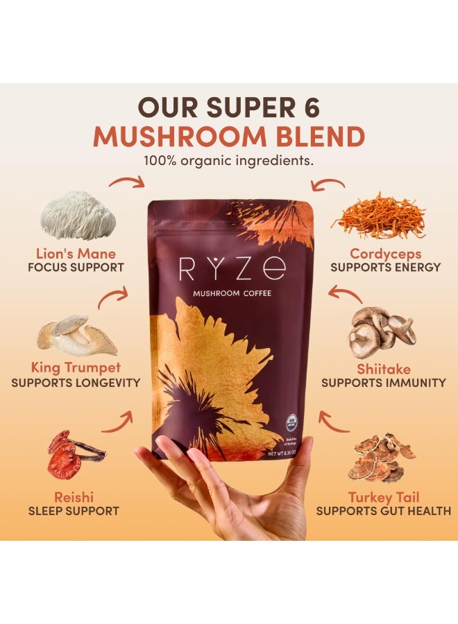 Ryze Mushroom Coffee with 6 Adaptogenic Mushrooms (Lion's Mane, Turkey Tail) & MCT Oil - Instant Grown Coffee for Enhanced Energy, Focus, Digestion & Immunity - 30 Servings - Image 5