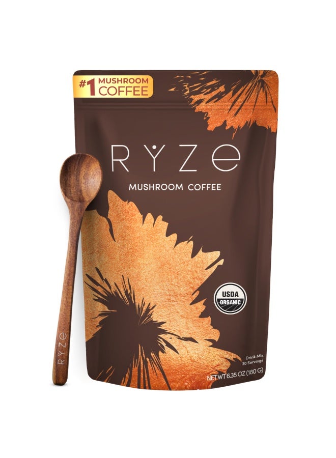 Ryze Mushroom Coffee with 6 Adaptogenic Mushrooms (Lion's Mane, Turkey Tail) & MCT Oil - Instant Grown Coffee for Enhanced Energy, Focus, Digestion & Immunity - 30 Servings - Image 1