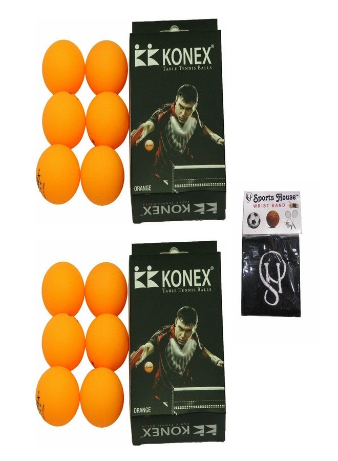 KONEX Cotton Table Tennis Ball with SportsHouse Wrist Band, Yellow - Pack of 12 Standard Size - Image 1