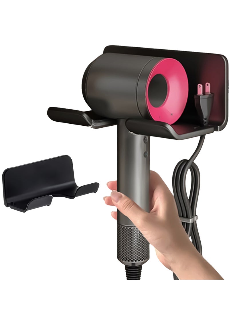 Choosey Hair Dryer Holder - Self Adhesive Blow Dryer Holder Wall Mounted, Hair Dryer Organizer with a Hook for Plug & Cord, Hairdryer Holder for Bathroom Cabinet, Black  - Image 1
