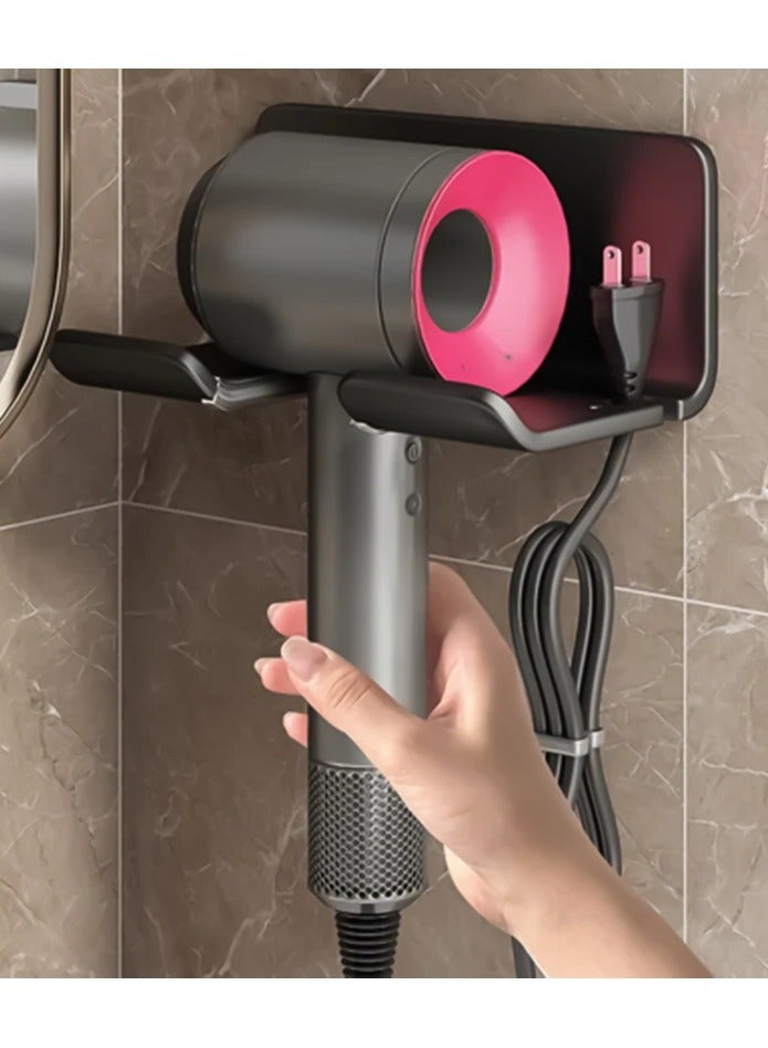 Choosey Hair Dryer Holder - Self Adhesive Blow Dryer Holder Wall Mounted, Hair Dryer Organizer with a Hook for Plug & Cord, Hairdryer Holder for Bathroom Cabinet, Black  - Image 2