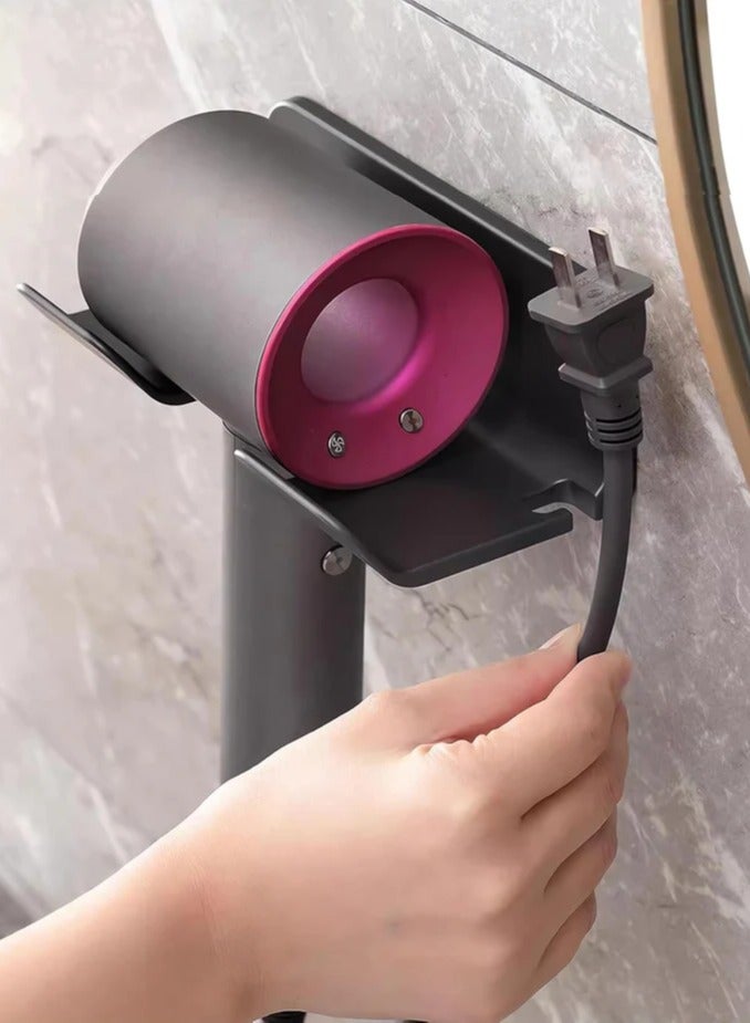 Choosey Hair Dryer Holder - Self Adhesive Blow Dryer Holder Wall Mounted, Hair Dryer Organizer with a Hook for Plug & Cord, Hairdryer Holder for Bathroom Cabinet, Black  - Image 4