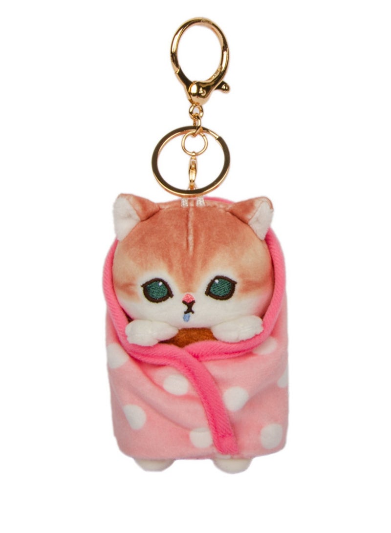 10cm Pink Quilt Cat Pendant Keychain Plush Doll Backpack Accessories Bag Pendant Cartoon Bag Ornaments Doll Gift  - Image 1