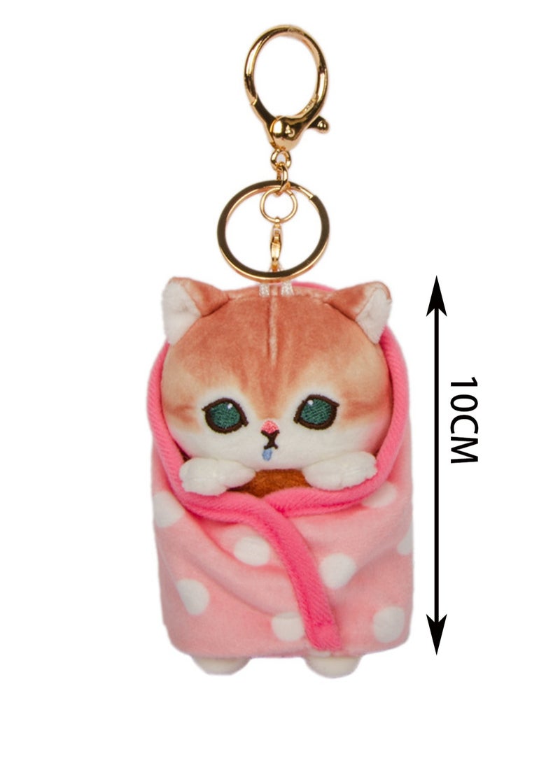 10cm Pink Quilt Cat Pendant Keychain Plush Doll Backpack Accessories Bag Pendant Cartoon Bag Ornaments Doll Gift  - Image 2