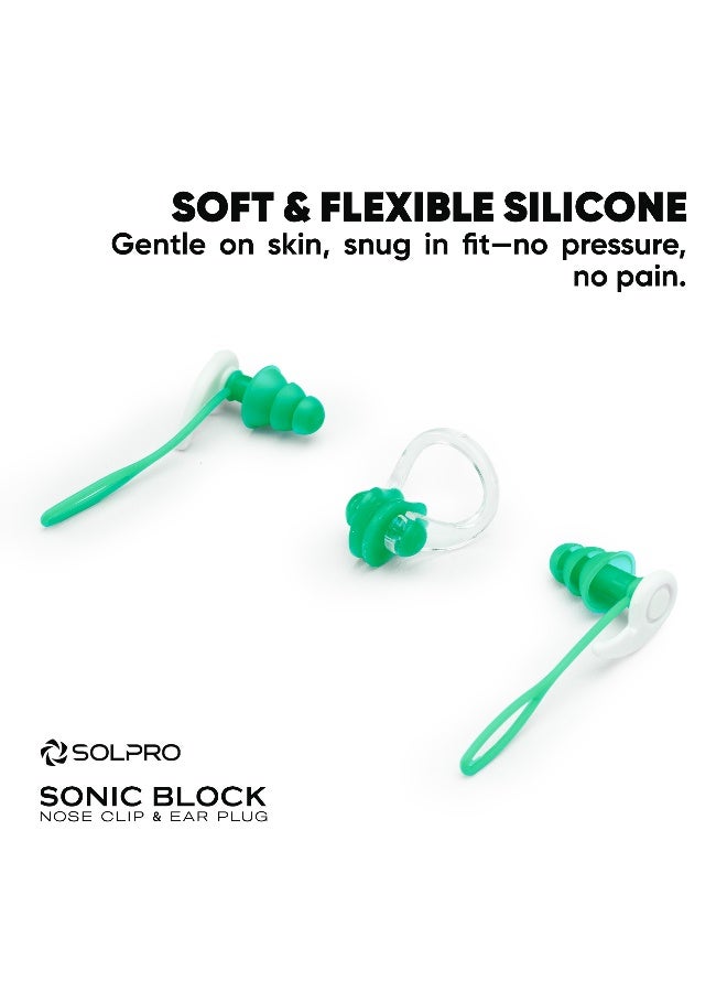 SOLPRO Sonic Block Swimming Ear Plugs and Nose Clip Set (Green) - Image 5