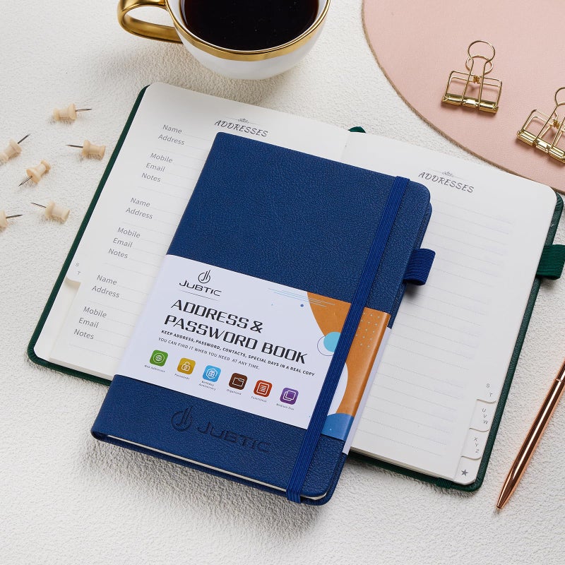 JUBTIC Address book with Alphabetical Tabs, Hardcover Password Keeper and Telephone Book Address Organizer for Contacts, Internet Login Address Log book Journal Notebook for Home or Office-Navy Blue - Image 2