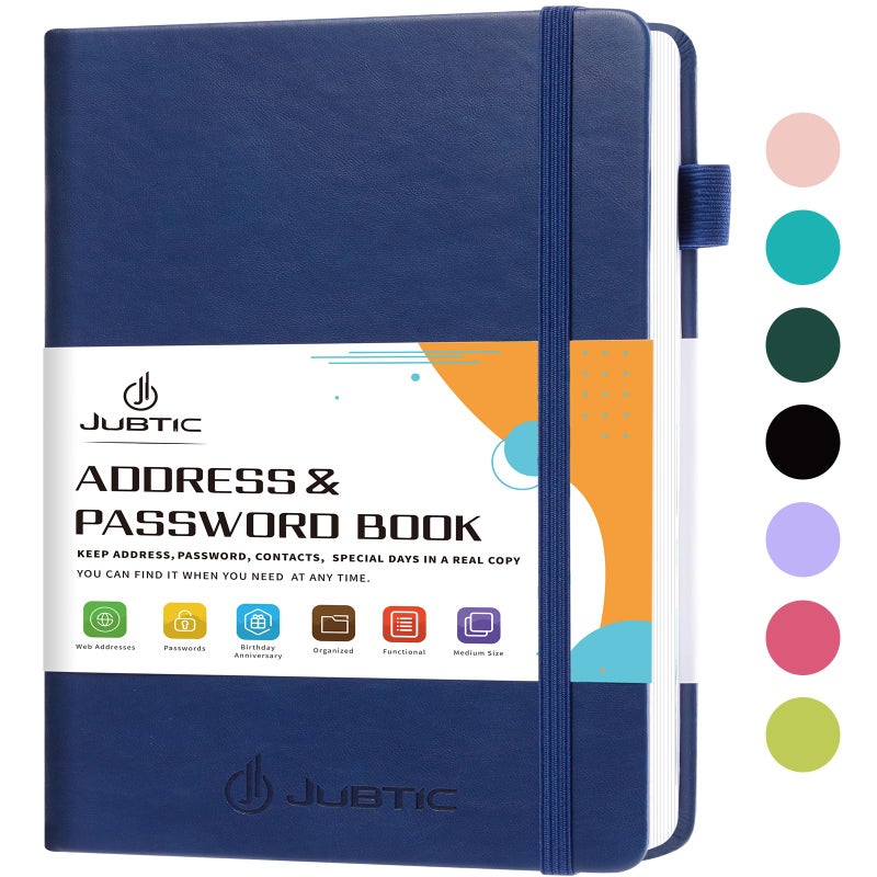 JUBTIC Address book with Alphabetical Tabs, Hardcover Password Keeper and Telephone Book Address Organizer for Contacts, Internet Login Address Log book Journal Notebook for Home or Office-Navy Blue - Image 1