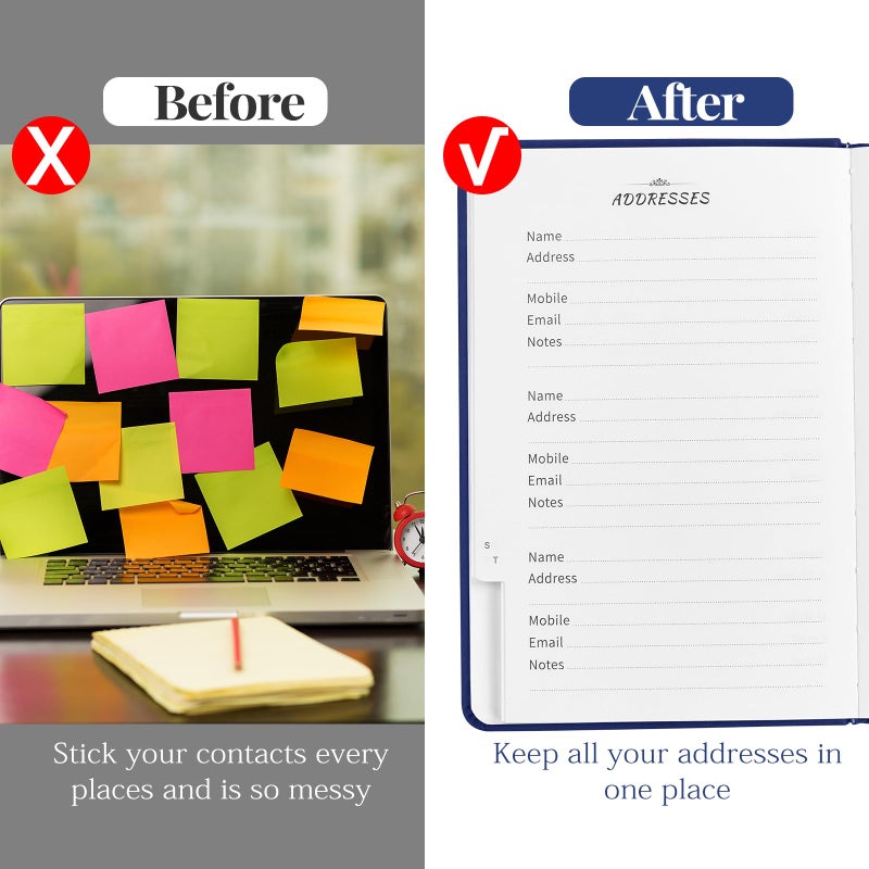 JUBTIC Address book with Alphabetical Tabs, Hardcover Password Keeper and Telephone Book Address Organizer for Contacts, Internet Login Address Log book Journal Notebook for Home or Office-Navy Blue - Image 5