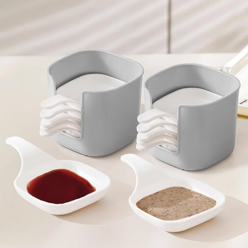 Luzen 6Pcs Plastic Dipping Dish with Storage Box Mini Home Kitchen Seasoning Sauce Dishes Bowls Plate Dish Serving Tray for Sampling and Dipping Restaurant Home Party Use WhiteGrey - Image 4