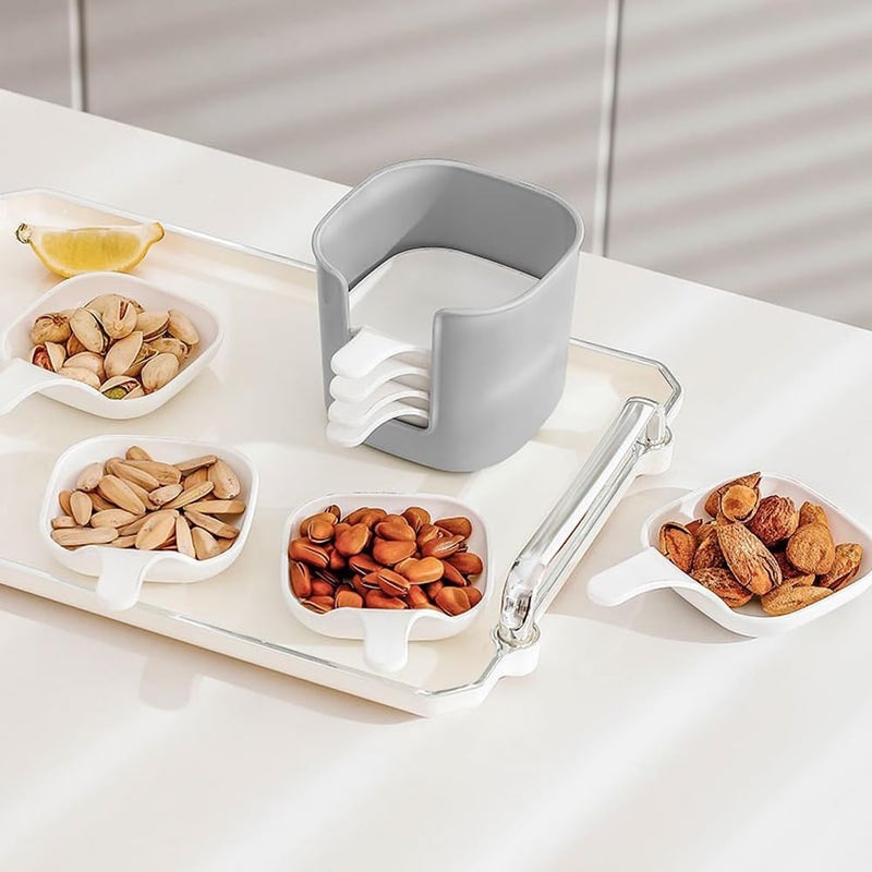 Luzen 6Pcs Plastic Dipping Dish with Storage Box Mini Home Kitchen Seasoning Sauce Dishes Bowls Plate Dish Serving Tray for Sampling and Dipping Restaurant Home Party Use WhiteGrey - Image 5