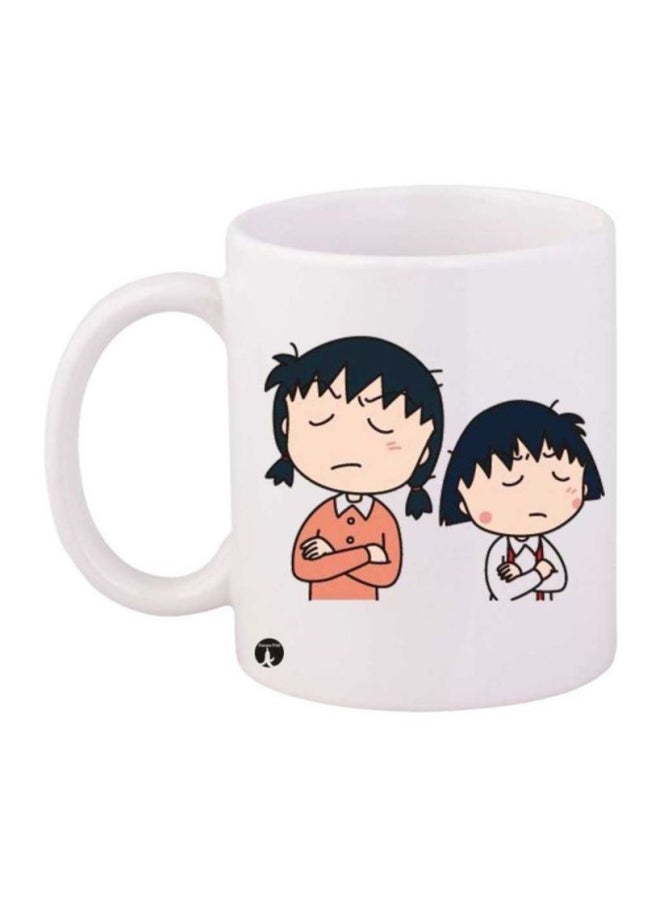 Durable Heat-resistant Thick Wall Designed Ergonomic Handled Chibi Maruko Printed Mug White/Orange/Black 11ounce