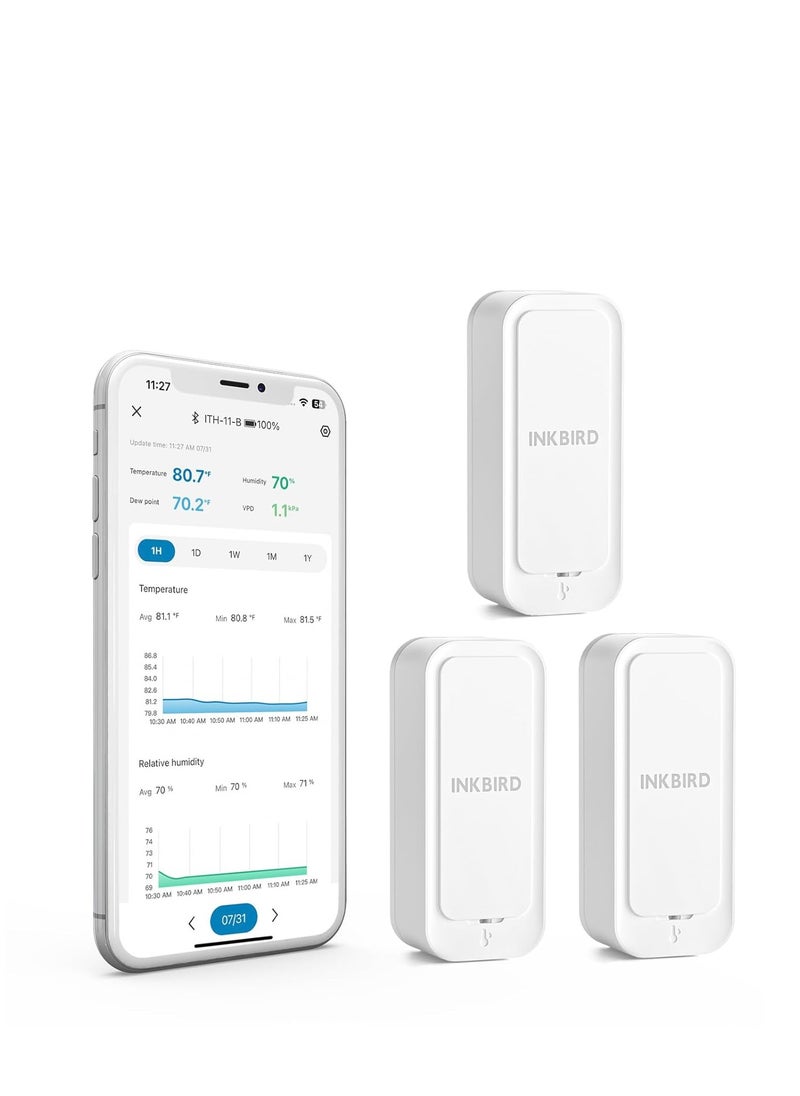 INKBIRD - INKBIRD Bluetooth Thermo-hygrometer ITH-11-B (3 Packs), Temperature and Humidity Monitor with Bluetooth APP Remote Control, Ultra Long Battery Life, IP65 Waterproof for Home Reptile Refrigerator - Image 1