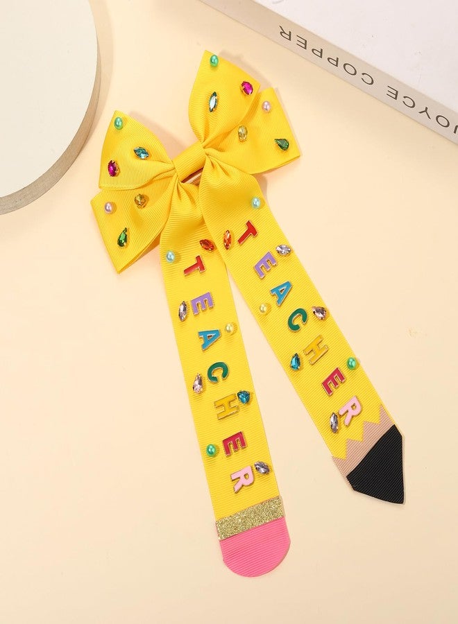 CEALXHENY Teacher Hair Bows for Women Teacher Accessories Hair Bow Clips Jeweled Large Book Pencil Fri-Yay Hair Bows Teacher Appeaciation Gifts Outfits (Pattern K3) - Image 3