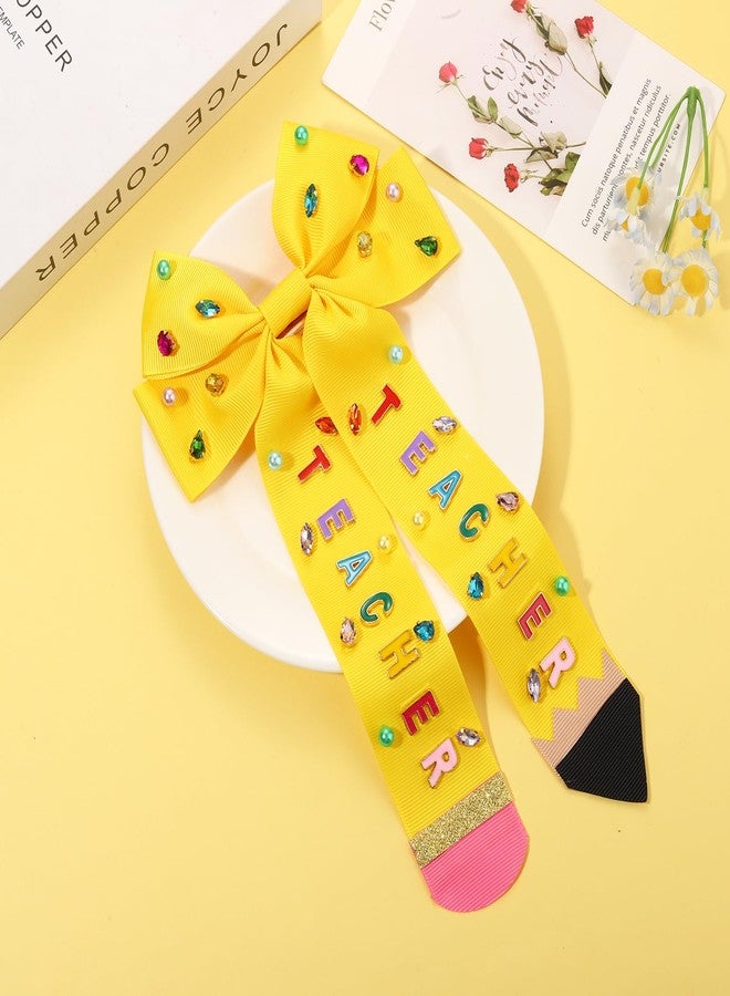 CEALXHENY Teacher Hair Bows for Women Teacher Accessories Hair Bow Clips Jeweled Large Book Pencil Fri-Yay Hair Bows Teacher Appeaciation Gifts Outfits (Pattern K3) - Image 2
