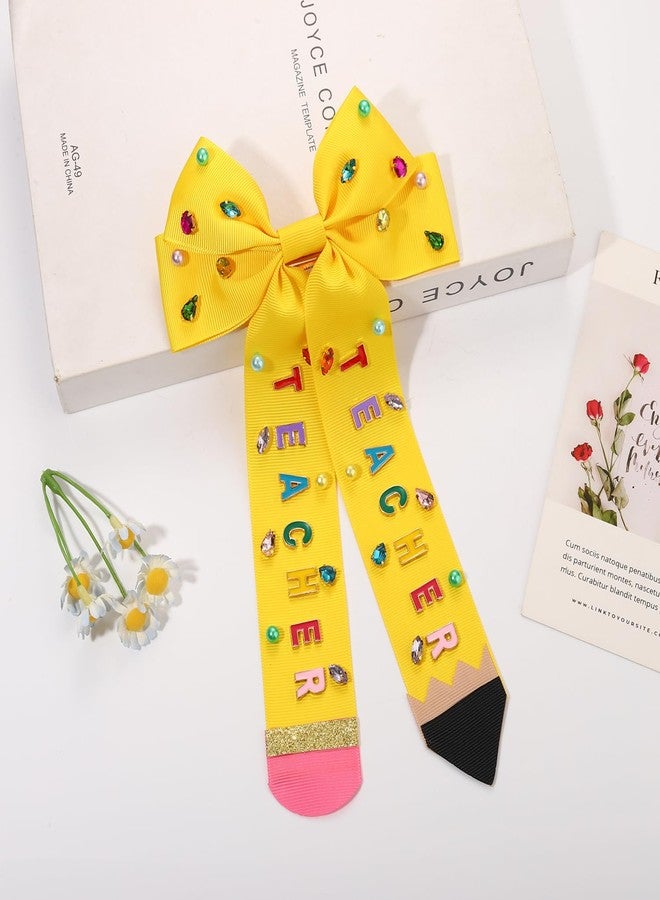 CEALXHENY Teacher Hair Bows for Women Teacher Accessories Hair Bow Clips Jeweled Large Book Pencil Fri-Yay Hair Bows Teacher Appeaciation Gifts Outfits (Pattern K3) - Image 4