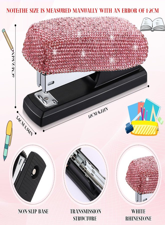 Yexiya Pink Sparkle Bling Stapler Glitter Cute Desk Accessories - Image 2