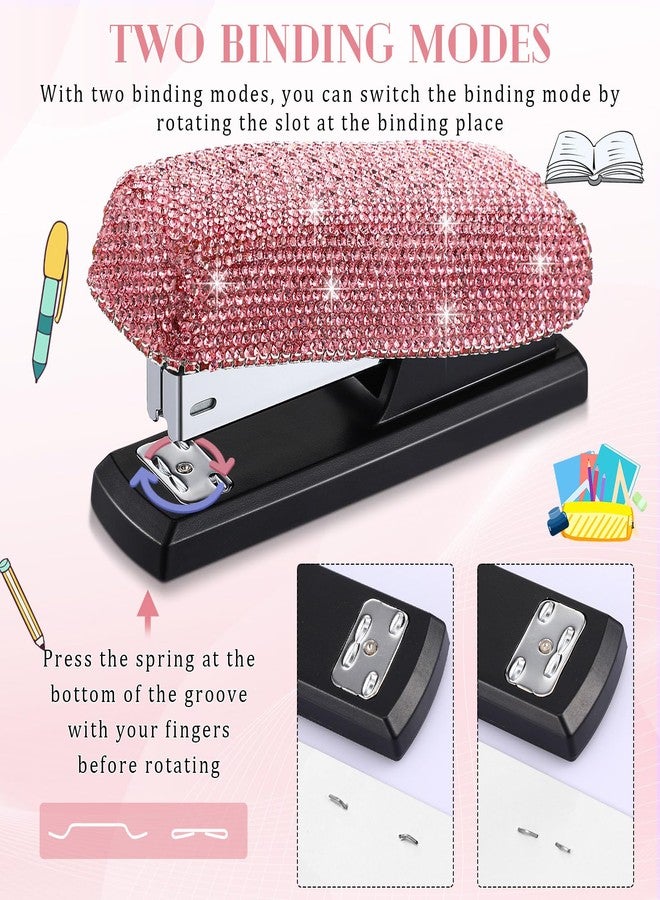 Yexiya Pink Sparkle Bling Stapler Glitter Cute Desk Accessories - Image 3
