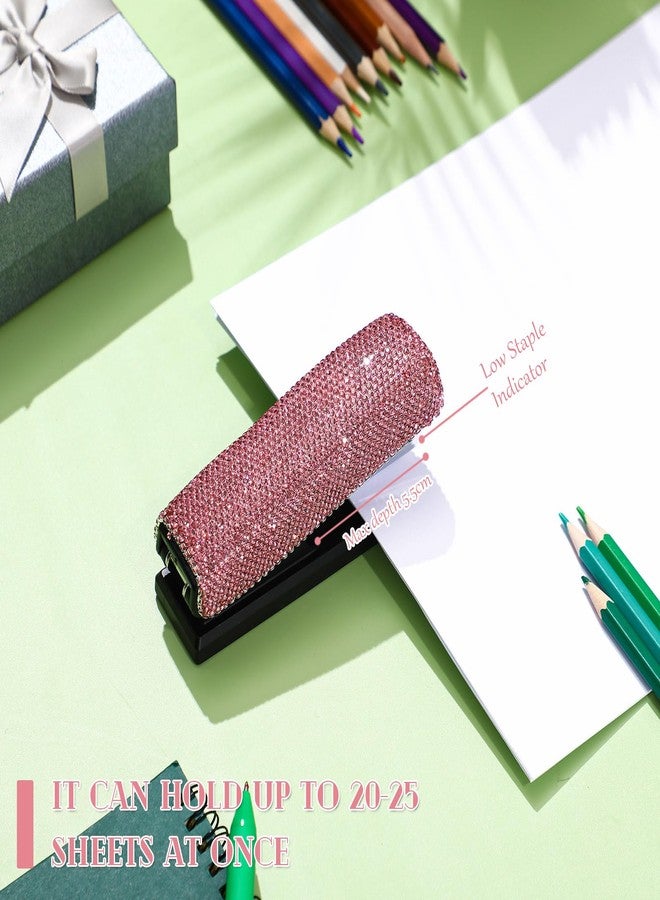 Yexiya Pink Sparkle Bling Stapler Glitter Cute Desk Accessories - Image 4