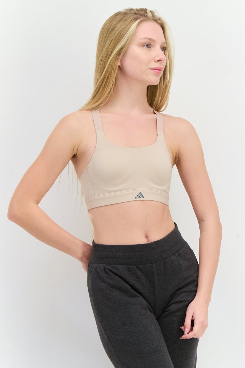 Adidas Women Brand Logo Padded Sports Bra, Cream - Image 1