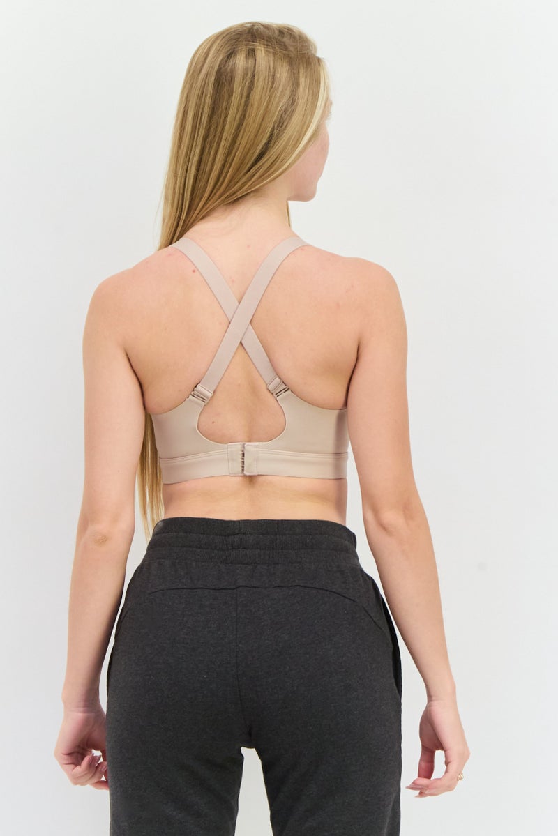 Adidas Women Brand Logo Padded Sports Bra, Cream - Image 3