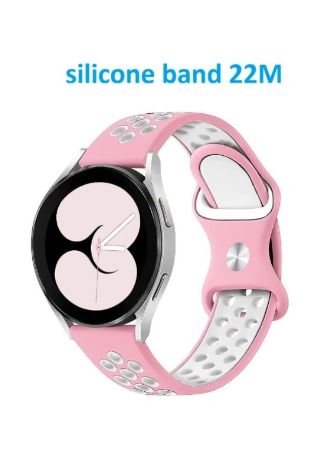 سوار ساعة من السيليكون جيد التهوية متوافق مع الساعات الذكية مقاس 22 ملم - ( بينك / ابيض ) - Image 1