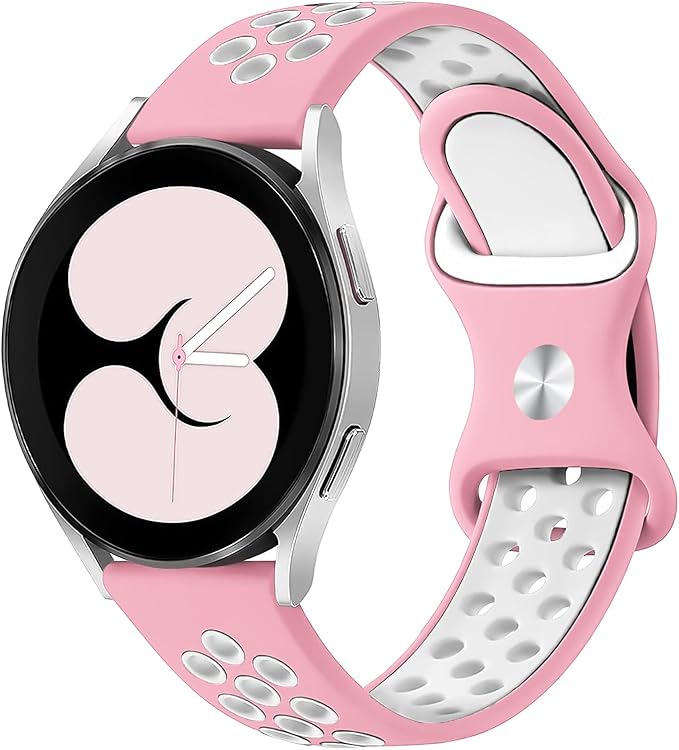 سوار ساعة من السيليكون جيد التهوية متوافق مع الساعات الذكية مقاس 22 ملم - ( بينك / ابيض ) - Image 2