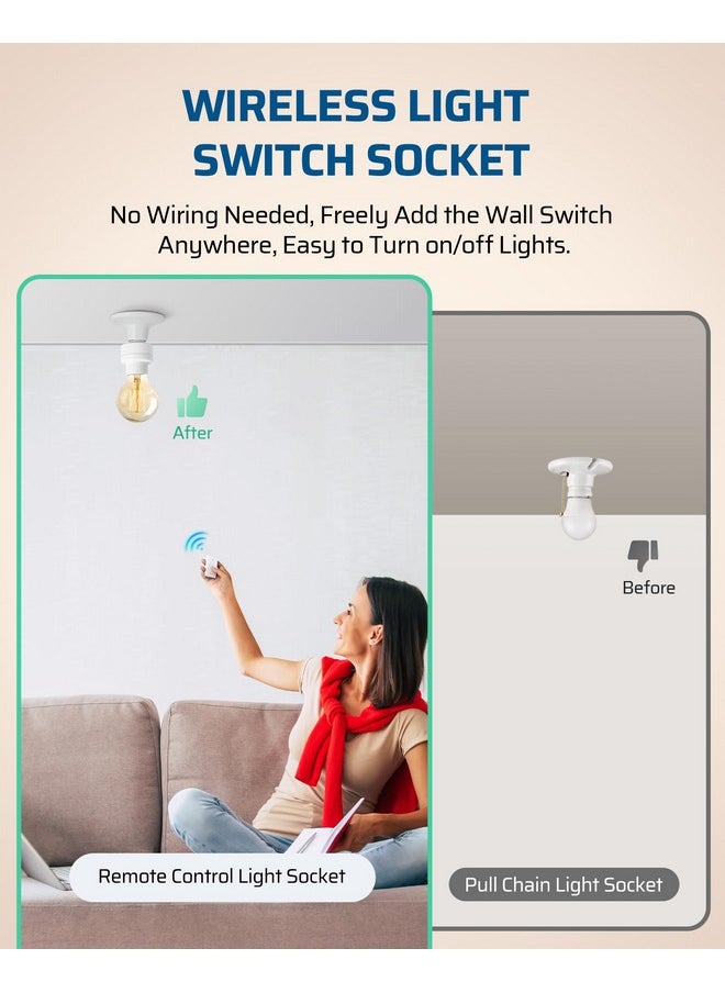DEWENWILS DEWENWILS Remote Control Light Socket, Wireless Light Switch for Pull Chain Light Lamp Fixtures, 100FT Range, No Wiring Needed, ETL Listed(1 Wall Mounted Controller+1 Bulb Base, Shorter Version)  - Image 1