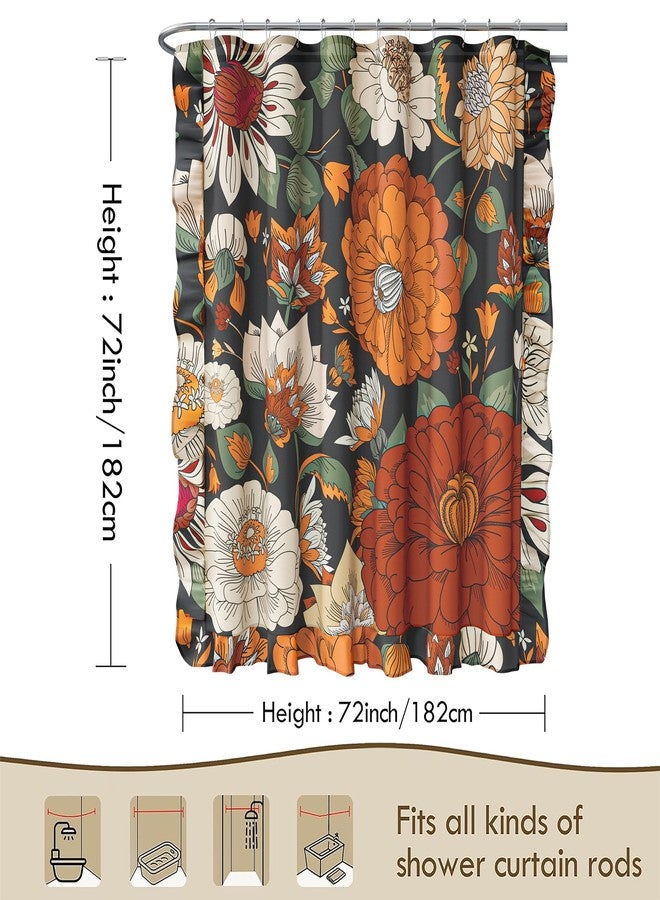 Tyrot Ruffle Black Boho Floral Fabric Shower Curtain Set Colorful Abstract Botanical Shower Curtains for Bathroom Mid Century Modern Home Decor Waterproof Bath Curtain with Hooks, 72x72 - Image 2