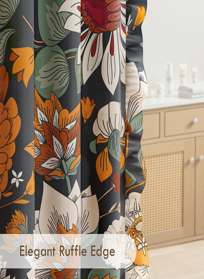 Tyrot Ruffle Black Boho Floral Fabric Shower Curtain Set Colorful Abstract Botanical Shower Curtains for Bathroom Mid Century Modern Home Decor Waterproof Bath Curtain with Hooks, 72x72 - Image 3