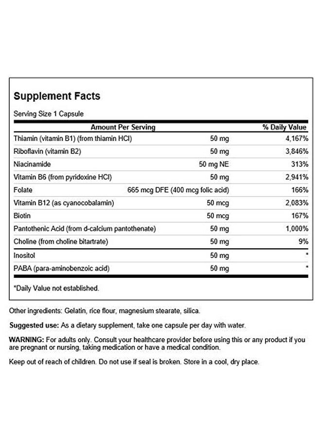 Swanson B-50 Complex - Vitamin Supplement Promoting Energy & Metabolism Support - May Support Heart Health & Memory - (100 Capsules) (2 Pack) - Image 2