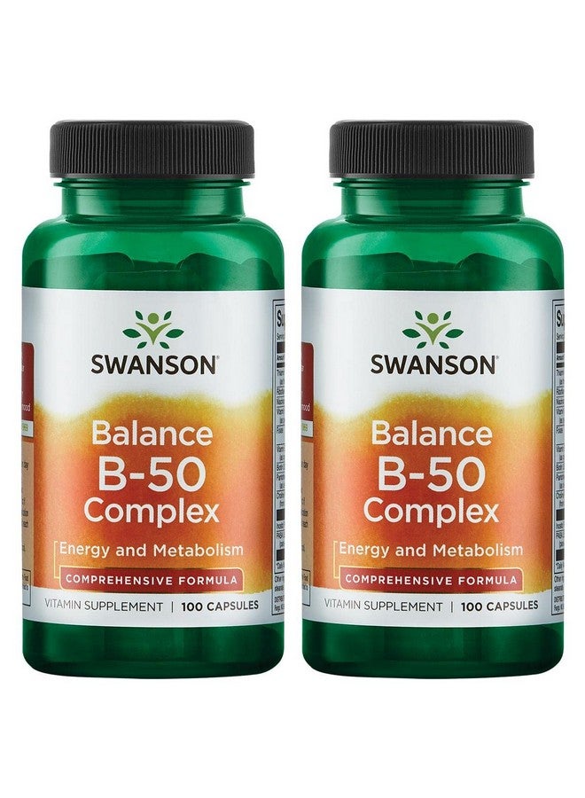 Swanson B-50 Complex - Vitamin Supplement Promoting Energy & Metabolism Support - May Support Heart Health & Memory - (100 Capsules) (2 Pack) - Image 1