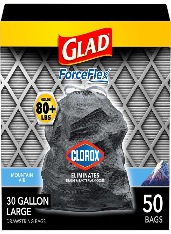 Glad Large 30 Gallon Trash Bags, Clorox Mountain Air Heavy Duty Garbage Bags, Forceflex with Drawstring, 50 Count (Packaging May Vary) - Image 1