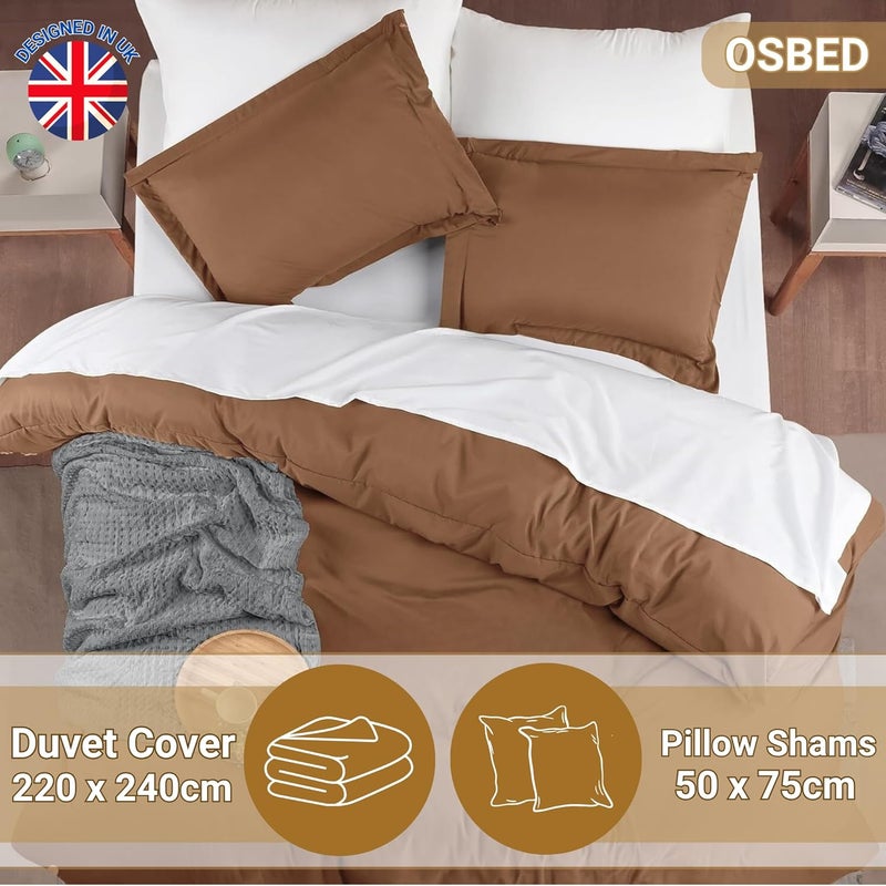 OSBED Luxury 3 Piece Duvet Cover Set - 100% Cotton, Brown, 220 x 240cm - Image 2