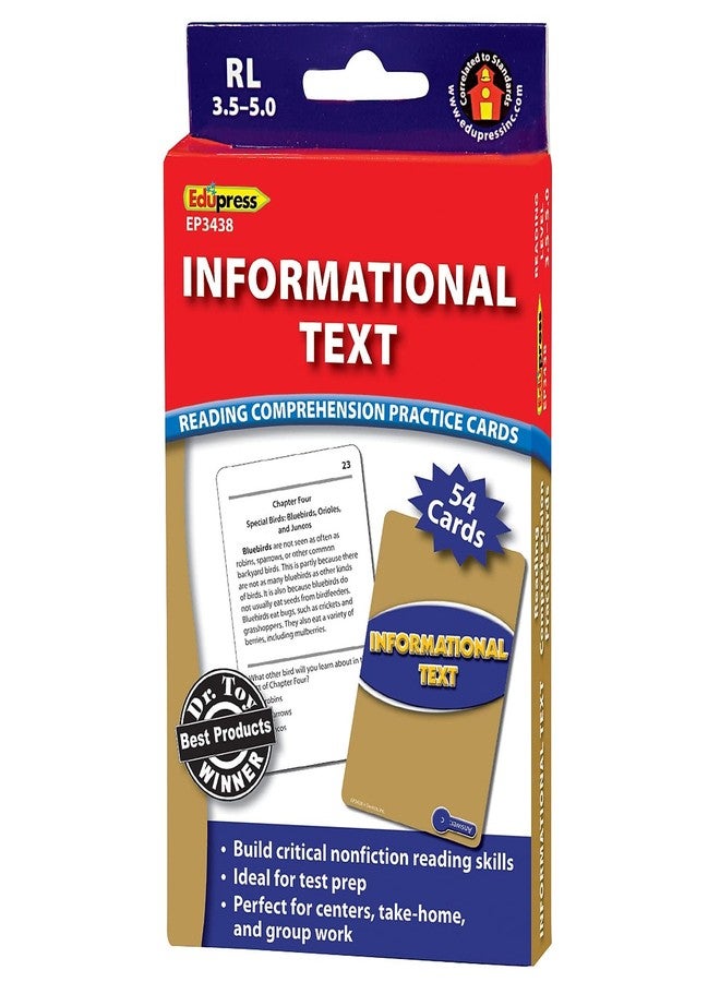 Edupress Reading Comprehension Practice Cards, Informational Text, Blue Level (EP63438) Medium - Image 1