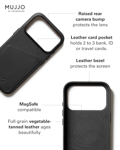 Mujjo Wallet Leather Case for iPhone 17 Pro - MagSafe Compatible - Black - Image 3