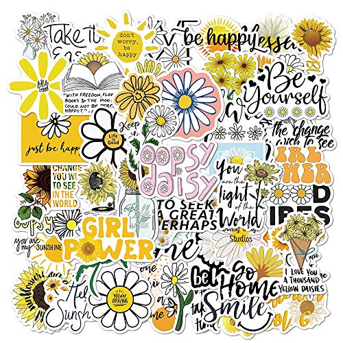 iDream Yellow Daisy Motivational Quote Refreshing Look Sticker Set (50 Pieces) – Inspirational Quotes, Size 3 to 8 cm, Perfect for Home/Office Decor, Journals, Laptops and More - Image 1