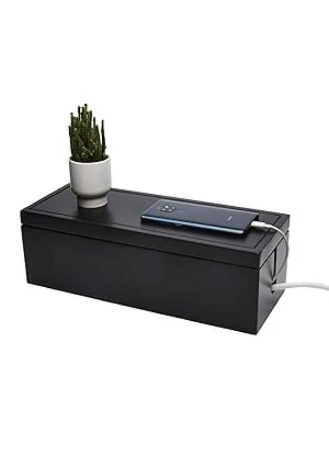 Cable Management Box Wooden Cord Organizer Box for Extension Cord Power Stripe Surge Protector Wire Management Concealer Organizer for Desktop Home Office Kitchen/black