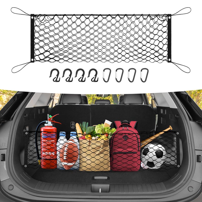 Canvcle Trunk Cargo Net for 20232025 2026 Kia Sportage Accessories Envelope Style Mesh Trunk Net Organizer and Storage Stretchable Adjustable Elastic Nylon Rear Cargo Netting with Hooks