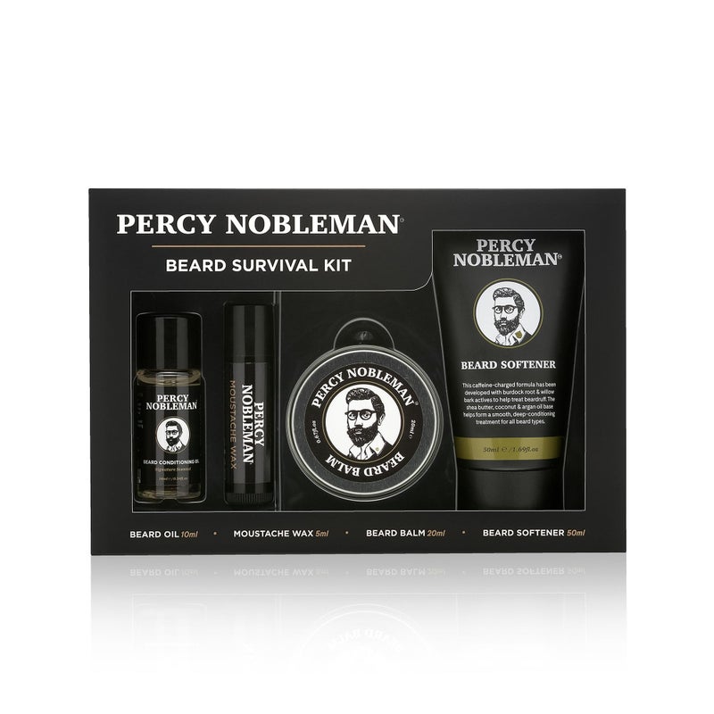 Percy Nobleman Percy Nobleman Beard Survival Kit a Beard Grooming Kit containing a scented beard oil beard balm moustache wax and a beard softener