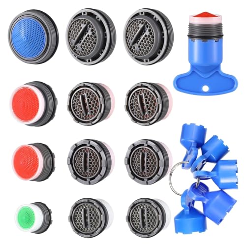 CoolShef 17PCS Tap Aerator Removal Tool Set – 12 Tap Aerators with Flow Restrictors & 5 Faucet Aerator Keys, Aerator Key Wrench Kit for Sink M16.5 M18.5 M21.5 M24mm Bathroom Kitchen - Image 1