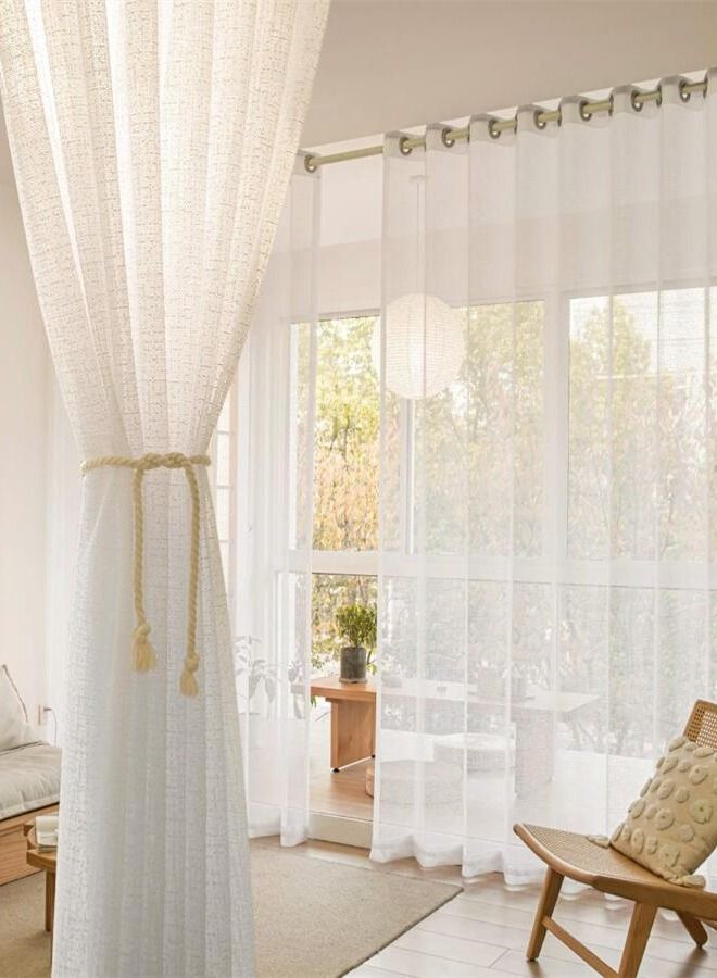 2 Panels Sheer Curtains for Bedroom or Livingroom Decoration Beige  - Image 1