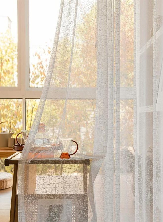 2 Panels Sheer Curtains for Bedroom or Livingroom Decoration Beige  - Image 3