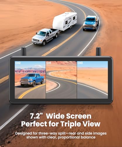 AUTO-VOX Wireless RV Backup Camera: Rear&Side View with 7.2” HD 1080P Triple-Split Screen Monitor, Dual Power USB/Car Charger, DVR Recording, Stable Signal Rear View Camera for Camper, Travel Trailer - Image 4